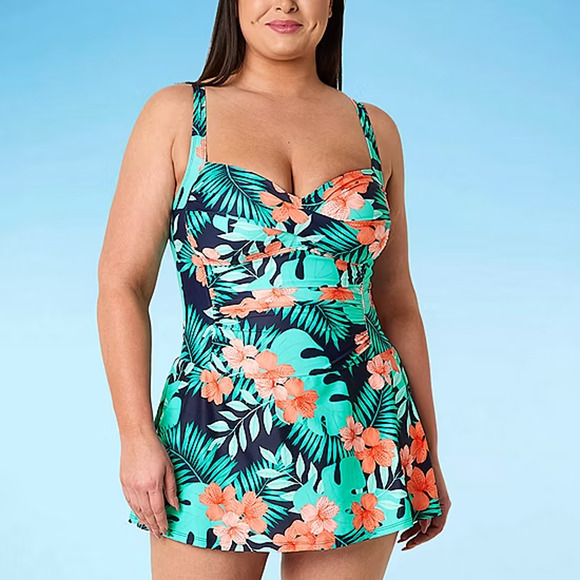 Tropical Print Swim Tankini Dress - Picture 1 of 5